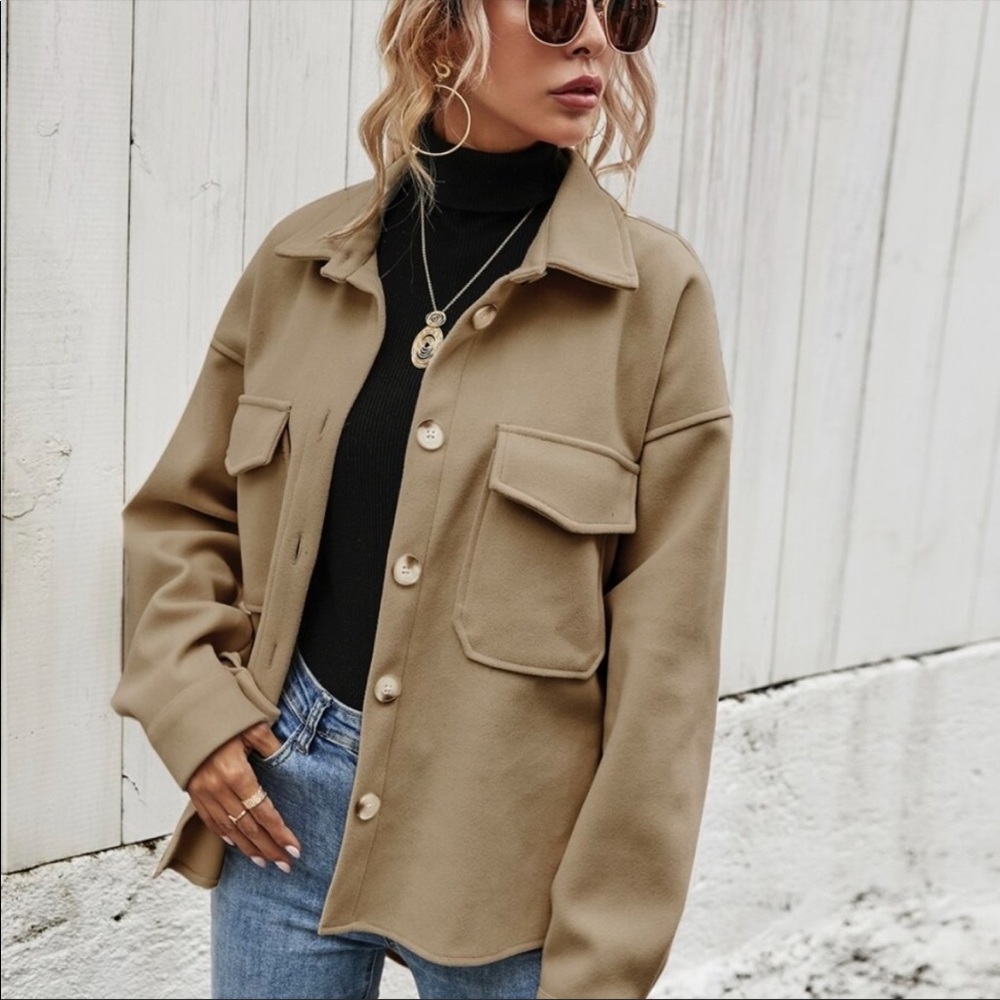 Boho brown boyfriend oversized button jacket shacket - Picture 6 of 15